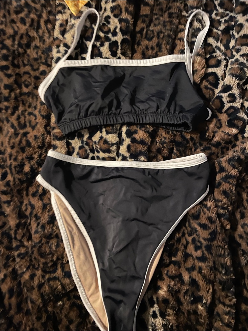 Black Bikini Set with Cream Trim - EM AND MAY MEDIUM BOTTOM SMALL TOP